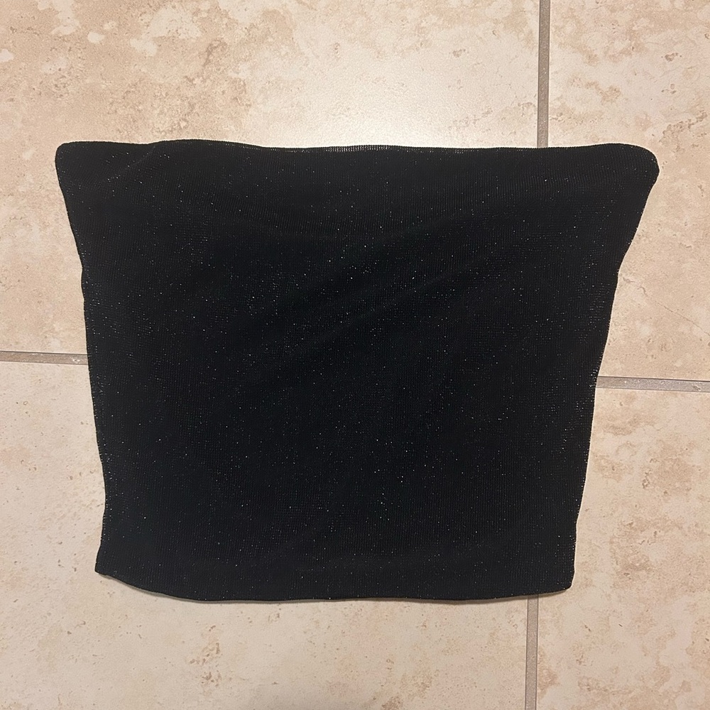 Black Sparkle Strapless Crop Top
